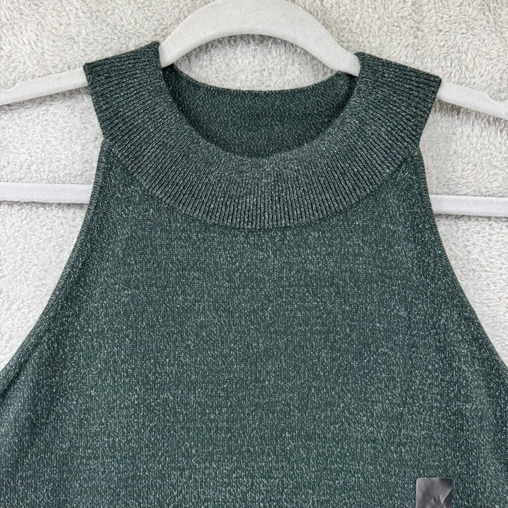 Banana Republic Top Womens XL Green Silver Metallic Knit Fitted Halter Stretch - Picture 3 of 13
